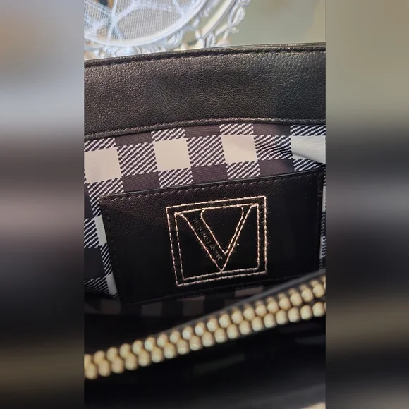 Victoria's Secret Structured Satchel Straw Tote Black Tan Women Crossbody NWOT - Picture 9 of 16